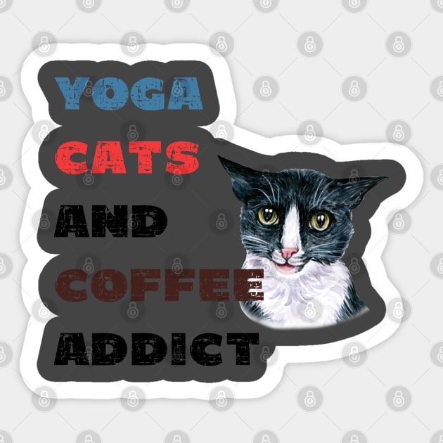 Yoga cats and coffee addict funny quote for yogi Sticker by Red Yoga